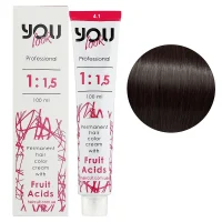 4/1 Крем-фарба стійка з фруктовими кислотами, 100 мл Permanent hair color cream You look Professional (шатен попелястий)