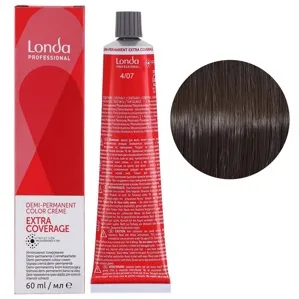 4/07 середній брюнет натурально-коричневий Демі-перманентна фарба без аміаку для сивини, 60 мл Demi-Permanent Color EXTRA COVERAGE Londa Professional
