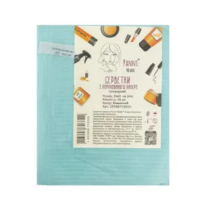 Серветка-нагрудник з ламінованого паперу 33х41 см медична тришарова, водонепроникна (50шт/пач) колір Блакитний Panni Mlada