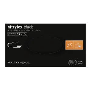 Рукавички нітрилові, нестерильні, неприпудрені, розмір XS (100 шт), колір: ЧОРНИЙ Nitrylex Black Mercator Medical