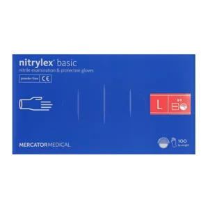 Рукавички нітрилові, нестерильні, неприпудрені, розмір L (100 шт), колір: БЛАКИТНИЙ Nitrylex Basic/Classic Mercator Medical