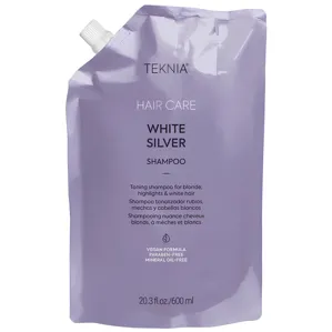 Шампунь тонувальний для нейтралізації жовтого відтінку на світлому, мелірованому та сивому волоссі Doupack, 600 мл 44009 Shampoo WHITE SILVER Hair Care TEKNIA LAKME