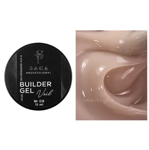 Гель для нарощування на укріплення нігтів камуфлюючий, 15 мл №09 Veil Builder Gel SAGA Professional