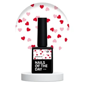 Топ з сердечками без липкого шару, 10 мл №01 Kupidon Top NAILSOFTHEDAY