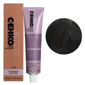 4/72 Шатен коричнево-попелястий Стійка перманентна крем-фарба для волосся, 60 мл Permament Hair Color EXPLOSION C:EHKO