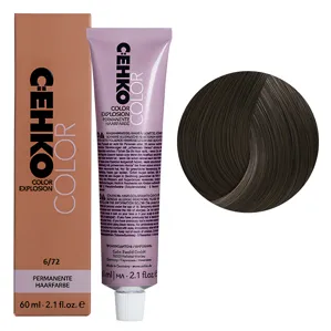 6/72 Темний блондин коричнево-попелястий Стійка перманентна крем-фарба для волосся, 60 мл Permament Hair Color EXPLOSION C:EHKO