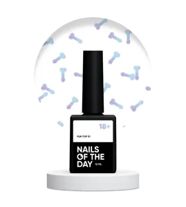 Топ для нігтів з голографічним арт-декором, без липкого шару, 10 мл №01 FUN! 18+ NAILSOFTHEDAY