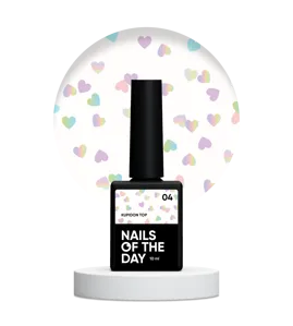 Топ з сердечками без липкого шару, 10 мл №04 Kupidon Top NAILSOFTHEDAY