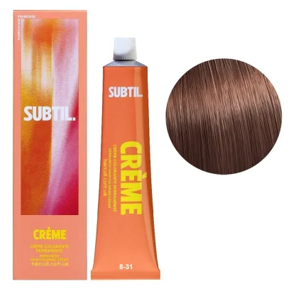 8/31 Стійка крем-фарба для волосся, 60 мл CREME Permanent Hair Color SUBTIL (світлий блондин золотисто-попелястий)