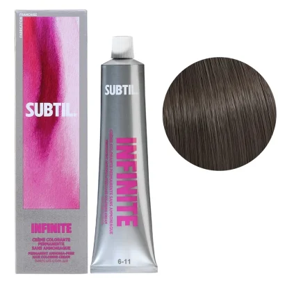 6/11 Безаміачна стійка крем-фарба для волосся, 60 мл Permanent Hair Color INFINITE SUBTIL (темний блондин попелястий інтенсивний)