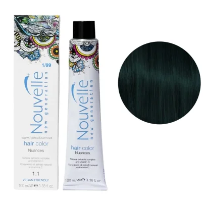 1/99 Крем-фарба для волосся перманентна, 100 мл Hair Color Nouvelle (зелено-чорний)