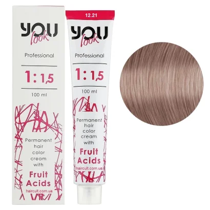 12/21 Крем-фарба стійка з фруктовими кислотами, 100 мл Permanent hair color cream You look Professional (суперосвітлювальний блондин перламутрово-попелястий)