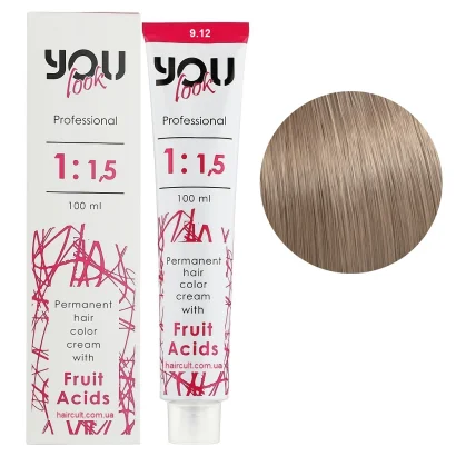 9/12 Крем-фарба стійка з фруктовими кислотами, 100 мл Permanent hair color cream You look Professional (дуже світлий блондин попелясто-перламутровий)