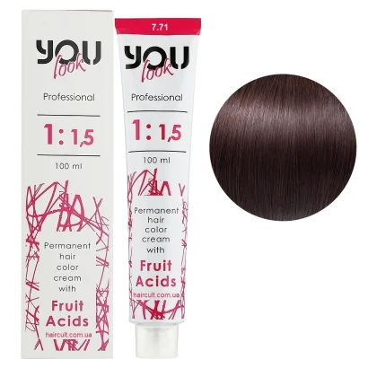 7/71 Крем-фарба стійка з фруктовими кислотами, 100 мл Permanent hair color cream You look Professional (блондин шоколадно-попелястий)