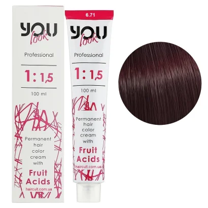 6/71 Крем-фарба стійка з фруктовими кислотами, 100 мл Permanent hair color cream You look Professional (темний блондин шоколадно-попелястий)