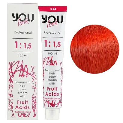 9/44 Крем-фарба стійка з фруктовими кислотами, 100 мл Permanent hair color cream You look Professional (дуже світлий блондин мідний інтенсивний)