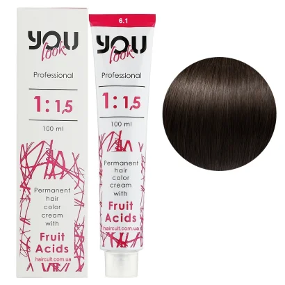 6/1 Крем-фарба стійка з фруктовими кислотами, 100 мл Permanent hair color cream You look Professional (темний блондин попелястий)