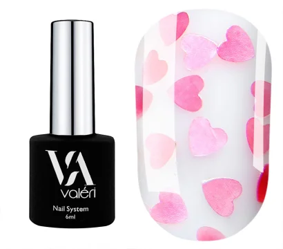 Фініш з декоративними сердечками для гель-лаку VALERI Top Love іs... Pink, 6 мл 