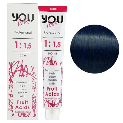 Синій коректор (Blue) Крем-фарба стійка з фруктовими кислотами, 100 мл Permanent hair color cream You look Professional