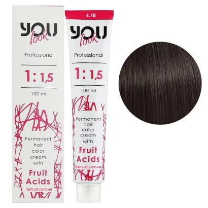 4/18 Крем-фарба стійка з фруктовими кислотами, 100 мл Permanent hair color cream You look Professional (шатен попелясто-бежевий)