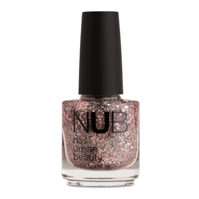 Лак для нігтів NUB Nail Polish №102 Прозорий з голографічними та рожевими блискітками різних розмірів, 14 мл 