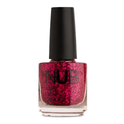 Лак для нігтів NUB Nail Polish №105 Малинові блискітки різного розміру на прозорій основі, 14 мл 