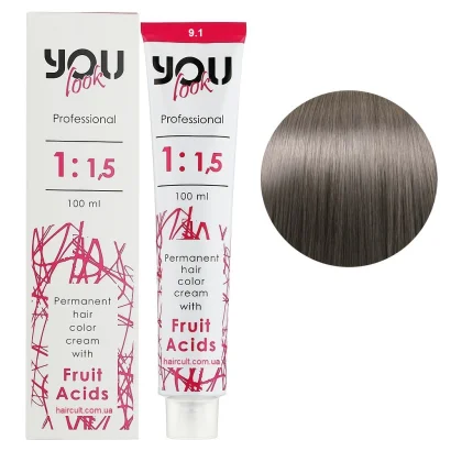 9/1 Крем-фарба стійка з фруктовими кислотами, 100 мл Permanent hair color cream You look Professional (дуже світлий блондин попелястий)