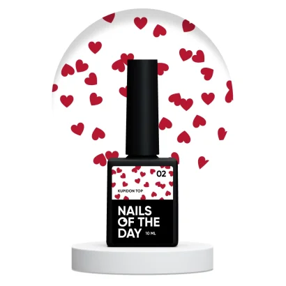 Топ з сердечками без липкого шару, 10 мл №02 Kupidon Top NAILSOFTHEDAY