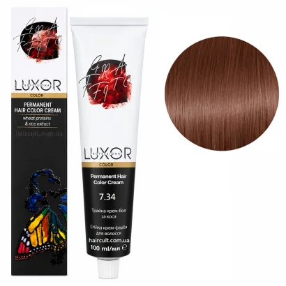 7/34 Блондин золотистий мідний Стійка крем-фарба для волосся, 100мл  Permanent Hair Color Cream LUXOR Professional 