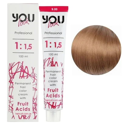 9/00 Крем-фарба стійка з фруктовими кислотами, 100 мл Permanent hair color cream You look Professional (дуже світлий блондин інтенсивний)