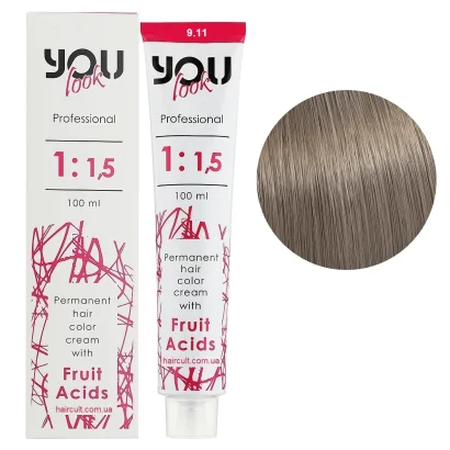 9/11 Крем-фарба стійка з фруктовими кислотами, 100 мл Permanent hair color cream You look Professional (дуже світлий блондин попелястий інтенсивний)