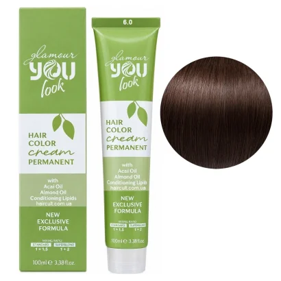 6/0 Стійка крем-фарба для волосся, 100 мл Hair Color Cream PERMANENT GLAMOUR You look Professional (темний блондин натуральний)