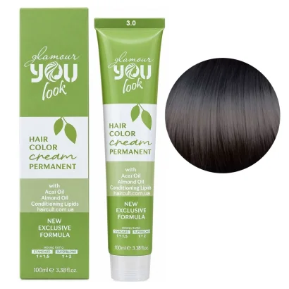 3/0 Стійка крем-фарба для волосся, 100 мл Hair Color Cream PERMANENT GLAMOUR You look Professional (темний каштановий натуральний)