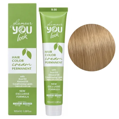 9/00 Стійка крем-фарба для волосся, 100 мл Hair Color Cream PERMANENT GLAMOUR You look Professional (дуже світлий блондин натурально-інтенсивний)