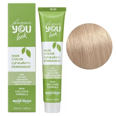 10/01 Стійка крем-фарба для волосся, 100 мл Hair Color Cream PERMANENT GLAMOUR You look Professional (платиновий блондин натурально-попелястий)