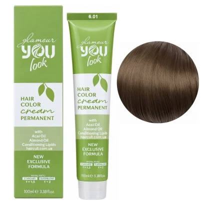 6/01 Стійка крем-фарба для волосся, 100 мл Hair Color Cream PERMANENT GLAMOUR You look Professional (темний блондин натуральний попелястий)