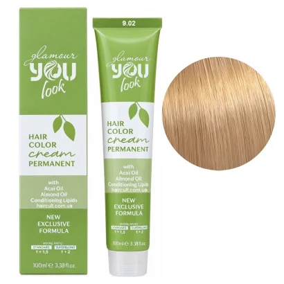 9/02 Стійка крем-фарба для волосся, 100 мл Hair Color Cream PERMANENT GLAMOUR You look Professional (дуже світлий блондин натурально-перлинний)