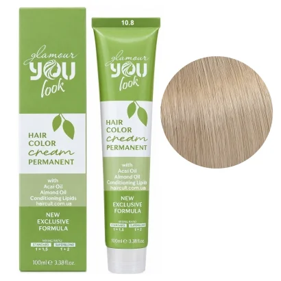 10/8 Стійка крем-фарба для волосся, 100 мл Hair Color Cream PERMANENT GLAMOUR You look Professional (платиновий блондин перлинно-бежевий)