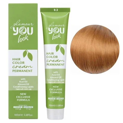 9/3 Стійка крем-фарба для волосся, 100 мл Hair Color Cream PERMANENT GLAMOUR You look Professional (дуже світлий блондин золотистий)