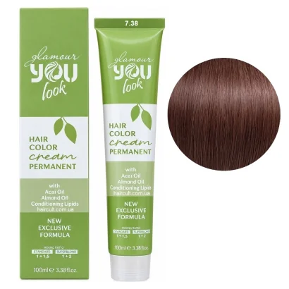 7/38 Стійка крем-фарба для волосся, 100 мл Hair Color Cream PERMANENT GLAMOUR You look Professional (блондин шоколадний)
