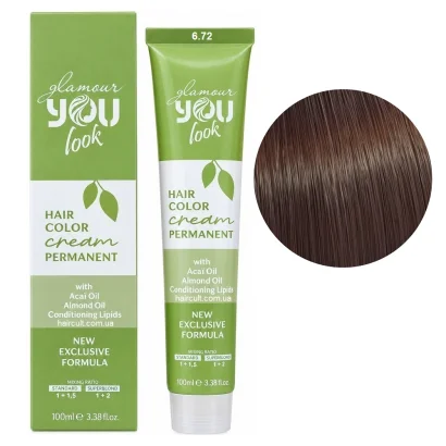 6/72 Стійка крем-фарба для волосся, 100 мл Hair Color Cream PERMANENT GLAMOUR You look Professional (темний блондин шоколадно-перламутровий)