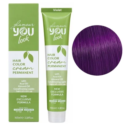 Фіолетовий коректор (Violet) Стійка крем-фарба для волосся, 100 мл Hair Color Cream PERMANENT GLAMOUR You look Professional