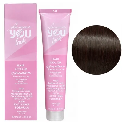 3/0 Тонувальна крем-фарба для волосся без аміаку, 100 мл Hair Color Cream NO AMMONIA GLAMOUR You look Professional (темний каштановий натуральний)