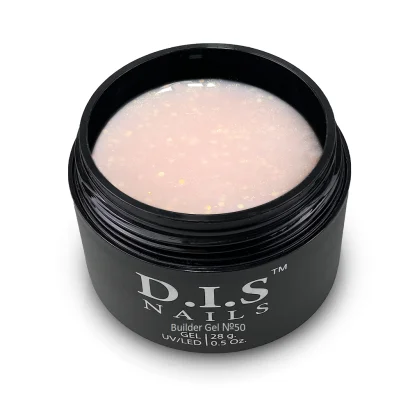 Гель моделюючий для нарощування нігтів D.I.S.Nails BUILDER GEL №050 Ніжно-персиковий з голографічними каміфубуками, 28 г 