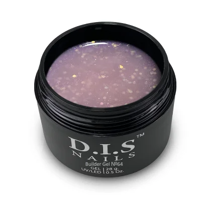 Гель моделюючий для нарощування нігтів D.I.S.Nails BUILDER GEL №064 Рожевий з голографічними каміфубуками, 28 г 