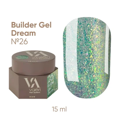 Гель для нарощування нігтів з блискітками VALERI Builder Gel Dream №026, 15 мл