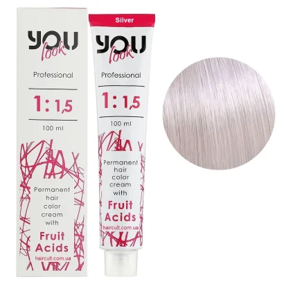 Сріблястий (Silver) Крем-фарба стійка з фруктовими кислотами, 100 мл Permanent hair color cream You look Professional