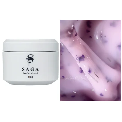 Гель рідкий для зміцнення нігтів SAGA Professional Liquid FLORAL Gel №02 Молочно-рожевий з сухоцвітами, 15 мл  