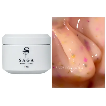 Гель рідкий для зміцнення нігтів SAGA Professional Liquid FLORAL Gel №04 Молочно-кремовий з сухоцвітами, 15 мл  