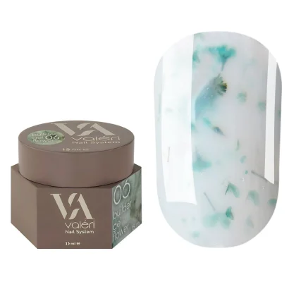 Гель для нарощування VALERI Builder Gel Flower №06 Молочний із зеленими сухоцвітами, 15 мл